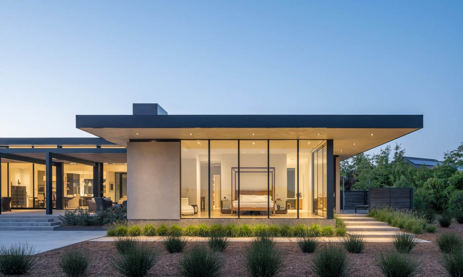 Modern North Bay home at dusk